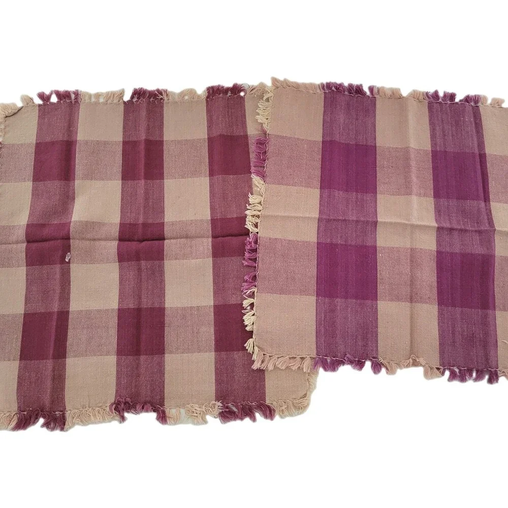 Set of 2 Woven Placemats Doilies Vintage Tan Burgundy Purple Lodge Primative